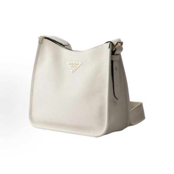 PRADA Metal engraved logo crossbody single-shoulder bag, medium size for women, white